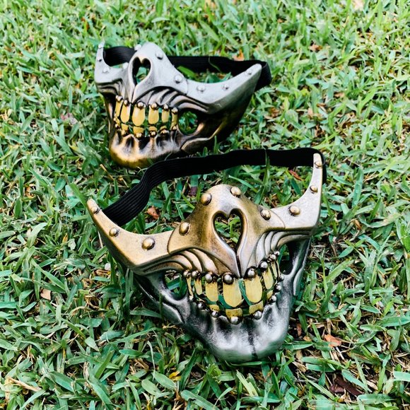 Steampunk Halloween Metallic Mouth Skull Mask Halloween Costume Party Masks SET - Picture 2 of 3